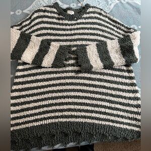 Umgee Black & Cream Striped Scoop-Neck Sweater